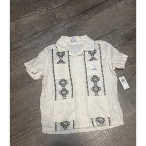 NWT Old Navy Boys 5T White Guayabera Shirt Short Sleeve Button Up